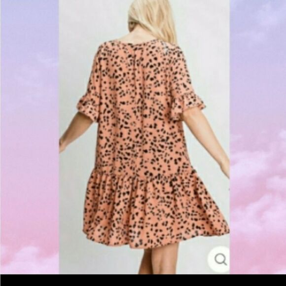Plus Size Coral Animal Print Ruffle Dress sizes 1x 14-16 2x 18-20 - Picture 3 of 4
